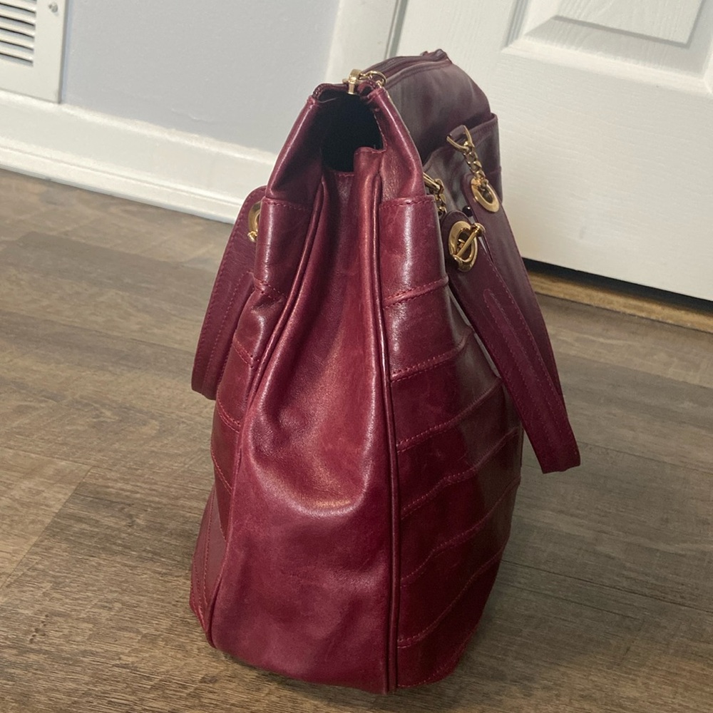 Vintage 1970 Loris Azzaro Paris Purse Burgundy Genuine Leather Shoulder Bag EUC - Picture 4 of 16